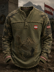 Herren-T-Shirt mit langen Ärmeln, Vintage-Camouflage und Gedenkdruck für Veteranen