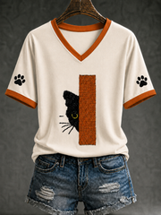 Frauen-Funny-Cat-Kurzarm-T-Shirt
