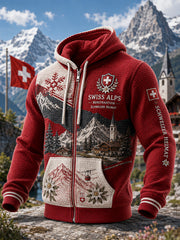 Herren-Kapuzen pullover mit Alpine-inspirierter Grafik druck