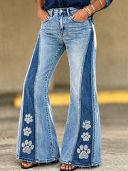 Ausgeblasene Damen-Hosen mit Pfoten-Kunstdruck