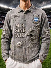 Herren-Poloshirt in Grau mit Fußballmotiv des deutschen FC Bayern München, lässig, langärmlig