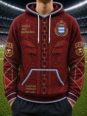 Herren-Kapuzenpullover in Tiefrot mit 3D-Druck des FC Bayern München, lässiger Stil
