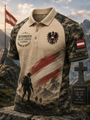 Herren-Poloshirt mit kurzen Ärmeln, Vintage-Camouflage- und militärstilistischen Prints