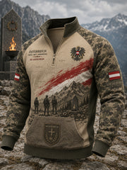 Herren-Longsleeve mit durchgehendem Reißverschluss, Vintage-Camouflage- und Militär-Prints