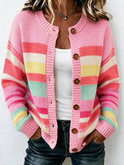 Gestrickte Damen-Strickjacke mit Streifenmuster