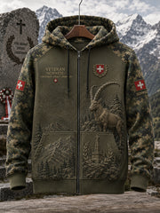 Herren Vintage Camouflage Militär-Print Langarm-Kapuzen pullover mit Reiß verschluss