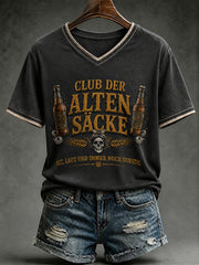 Frauen-T-Shirt mit witzigem Slogan-Print und V-Ausschnitt