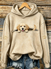 Damen Niedliches Peeking Golden Retriever & Pfoten Print Sweatshirt mit Kapuze