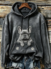 Damen niedliche französische Bulldogge & Pfoten bedrucken gemütlicher Hoodie