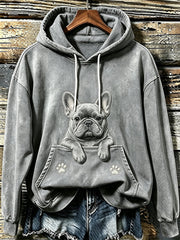 Damen niedliche französische Bulldogge & Pfoten bedrucken gemütlicher Hoodie