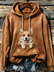 Damen Lovely Peeking Corgi & Pfoten Print Sweatshirt mit Kapuze