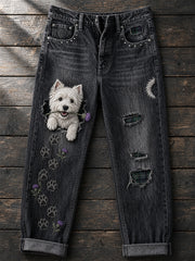 Lässige Damenjeans mit Vintage-Tier-Print