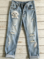 Lässige Damenjeans mit Vintage-Tier-Print