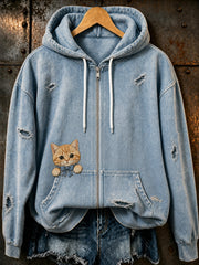 Retro-Hoodie im Animal-Print mit Kapuze und Reißverschluss – lässig und bequem