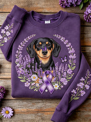 Damen Dackel Hund Lila Band Lavendel Blumen druck Sweatshirt