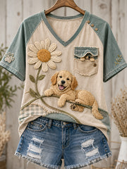 Damen-Fun-T-Shirt mit Tiermotiven, Rundhalsausschnitt und kurzen Ärmeln