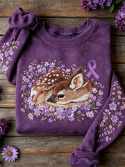 Damen Wald hirs & Lila Band Sweatshirt mit Blumen druck