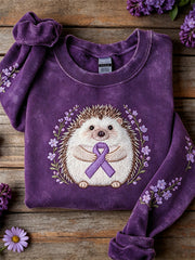 Frauen Wald Igel & Lila Band Blumen druck Sweatshirt