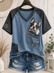 Damen-Fun-T-Shirt mit Tiermotiven, Rundhalsausschnitt und kurzen Ärmeln
