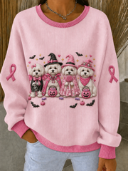 Rippstrick-Kapuzenpullover mit Rundhalsausschnitt für Frauen – Brustkrebs‑Awareness