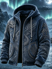 Herren-Retro-Viking-Wolf-Totem-Kelten-Style-Flanell-warmes Kapuzen-Sweatshirt