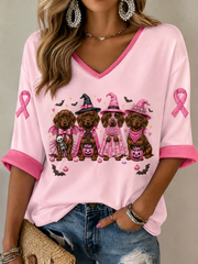 Frauen Brustkrebs Mittellange Ärmel V-Ausschnitt T-Shirt