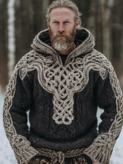 Herren-Imitierpullover im Retro-Stil mit vikarischem keltischem Knotenmuster und Kapuze
