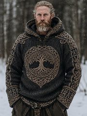 Herren-Imitierpullover im Retro-Stil mit vikarischem keltischem Knotenmuster und Kapuze