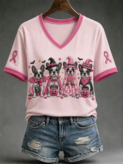Damen-T-Shirt mit Kurzärmeln zum Thema Brustkrebs