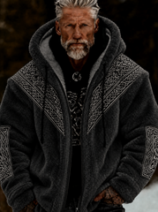 Herren-Viking-Keltenkunst-Plüsch-Kuscheljacke mit Reißverschluss und Kapuze