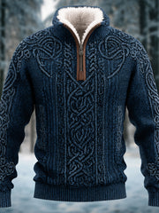 Herren Retro Viking Style lässig warmer Pullover mit halbem Reiß verschluss