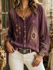 Damen-Bluse im Vintage-Boho-Stil mit langen Ärmeln