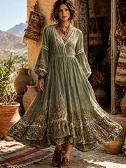 Langes Vintage-Kleid im Bohemian-Stil mit Muster für Damen