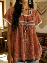 Damen-Bluse im Vintage-Boho-Stil mit Muster
