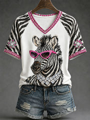 Damen Spaß Zebra Print V-Ausschnitt T-Shirts