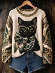Frauen Spaß schwarze Katze Print Tops