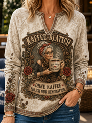 Frauen-Sweatshirt mit humorvollem Spruch, lässig, V-Ausschnitt