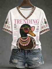 Frauen magazin Ente Druck V-Ausschnitt T-Shirts