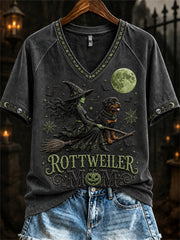 Frauen Halloween Bad Hexe Rottweiler Mama Print kurz ärmel iges T-Shirt