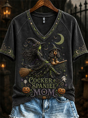 Damen Halloween Bad Witch Cocker Spaniel Kurzarm T-Shirt mit Aufdruck