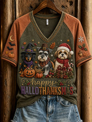 Damen-Sweatshirt mit Hunde-Print zum Glücklichen Hallo-Thanksgiving-Feiertagssommer