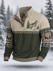 Herren-Winterpullover mit Wolfsdruck, lässig