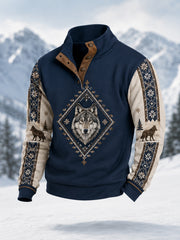 Herren-Winterpullover mit Wolfsdruck, lässig
