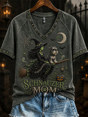 Damen Halloween Bad Hexe Schnauzer Mama Print kurz ärmel iges T-Shirt