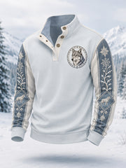 Herren-Winterpullover mit Wolfsdruck, lässig