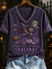 Kurzarm-T-Shirt für Frauen Halloween Yorkshire Mom Alzheimer Awareness
