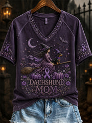 Kurzarm-T-Shirt für Frauen Halloween Dackel Mom Alzheimer Awareness