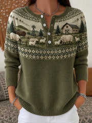 Legere Langarm-Strickjacke mit Schaf muster für Damen