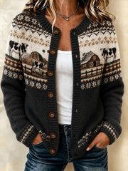 Strickjacke im Stil einer Freizeit-Strickjacke mit Kuh muster für Frauen