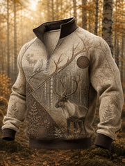 Retro Nordic Art Print lässig bequemes Sweatshirt mit Reiß verschluss